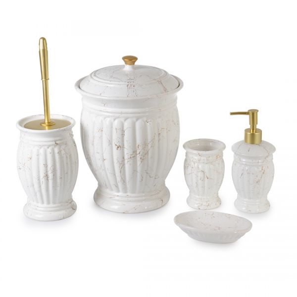 BEYAZ HELEN 5 PARCA SERAMIK BANYO SETI |IPEK-SRB614