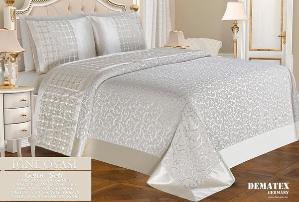 Dematex Braut Set Nadelarbeit | Bettdecken und Bettwäschen Set | Creme