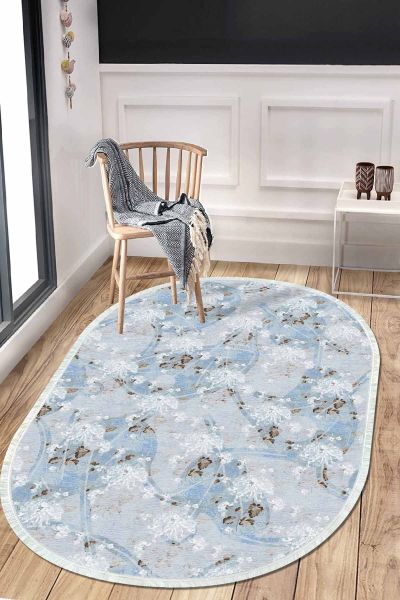 Birkilim Oval Yıkanabilir İpeksi Kaymaz Taban Dekoratif Halı | MLN-IP-O-HT-253