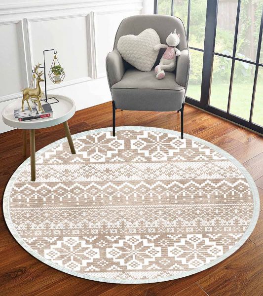 Birkilim Yuvarlak Yıkanabilir Dekoratif Halı İpeksi Kaymaz Taban | MLN-IP-YU-HT-987