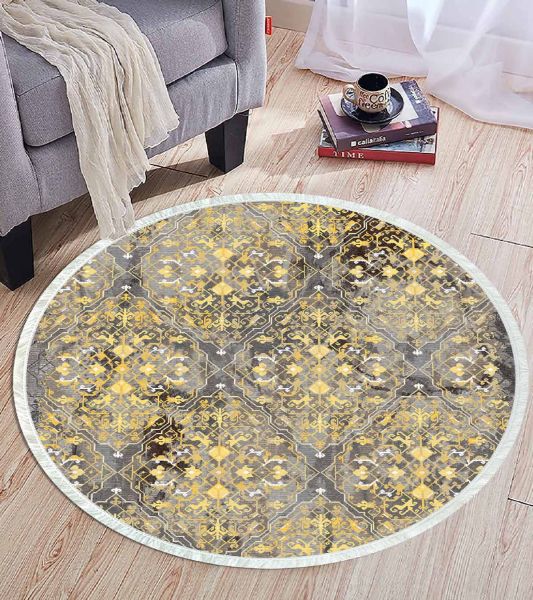 Birkilim Yuvarlak Yıkanabilir Dekoratif Halı İpeksi Kaymaz Taban | MLN-IP-YU-HT-377