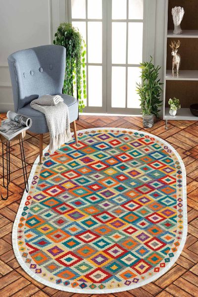 Birkilim Oval Yıkanabilir İpeksi Kaymaz Taban Dekoratif Halı | MLN-IP-O-HT-650