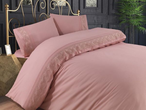 Ensemble housse de couette double Guipure Liverne Poudre