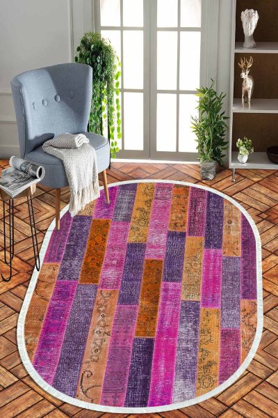 Birkilim Oval Yıkanabilir İpeksi Kaymaz Taban Dekoratif Halı | MLN-IP-O-HT-1247