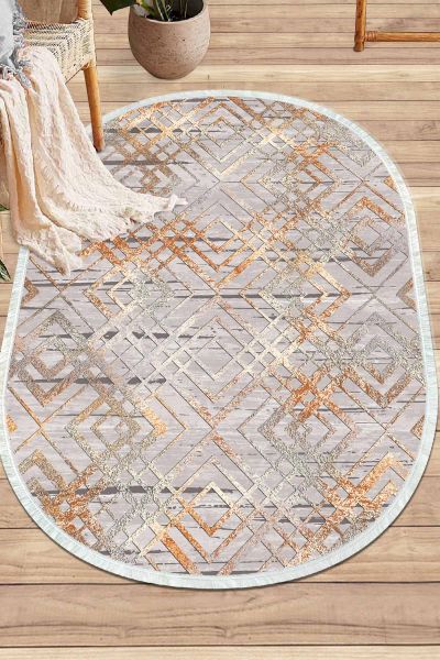 Birkilim Oval Yıkanabilir İpeksi Kaymaz Taban Dekoratif Halı | MLN-IP-O-HT-1402