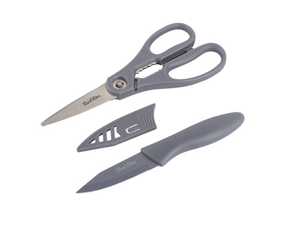 048-08-gri mutfak makası ve bıçak seti