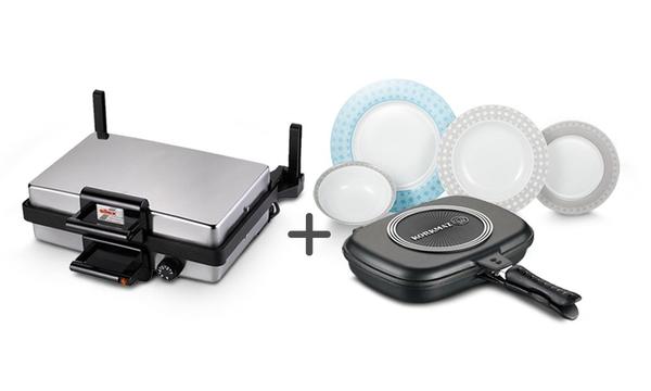 Silex Gümüş Izgara Makinesi & Korkmaz Siesta 48 Parça Yemek Takımı & Korkmaz Duplo Tava