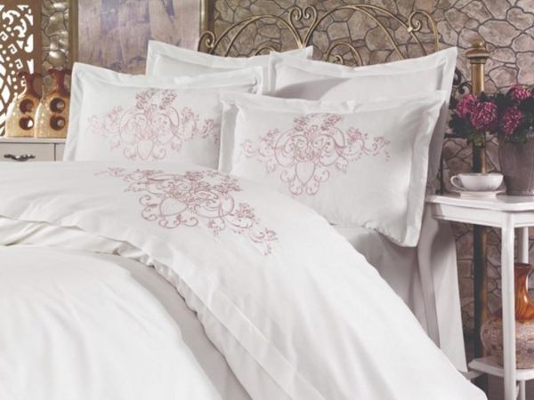 Damask Embroidered Duvet Cover Set Cream-Powder