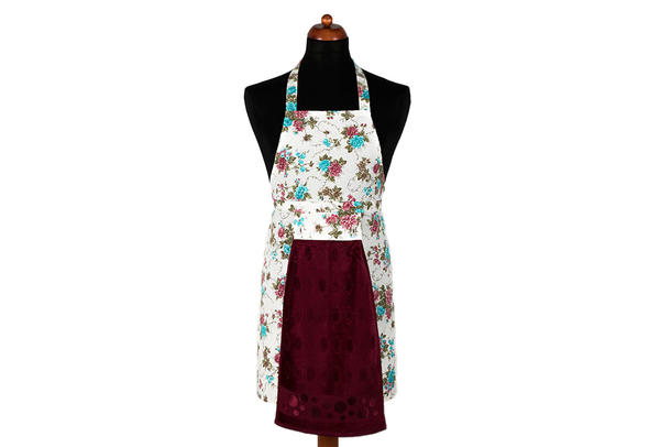Dekonaz Çiçek Desenli Mutfak Önlüğü | Bordo Havlu ve El Bezi Hediyeli | 73cm x 59cm