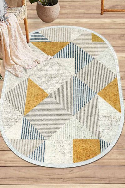 Birkilim Oval Yıkanabilir İpeksi Kaymaz Taban Dekoratif Halı | MLN-IP-O-SD-340