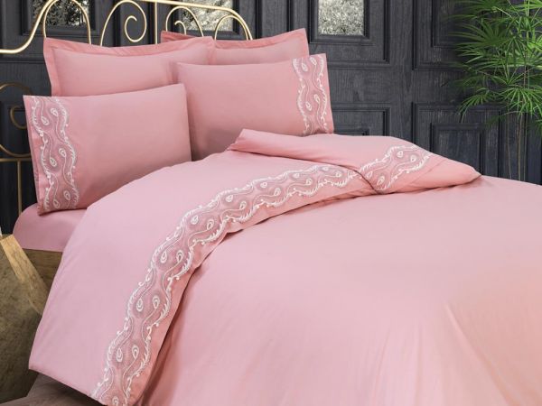 Fransız Güpürlü Betül Çift Kişilik Nevresim Takımı Pudra