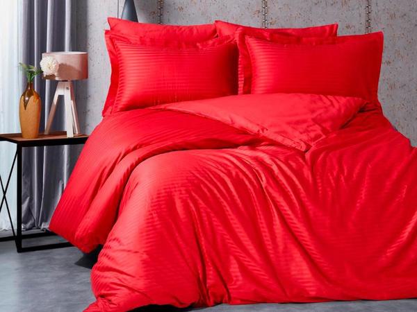 Ensemble de housse de couette double Dowry Diyarı Satin Line Rouge