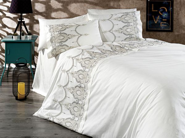 Amanda Çift Kişilik Nevresim Takımı Ekru Gümüş