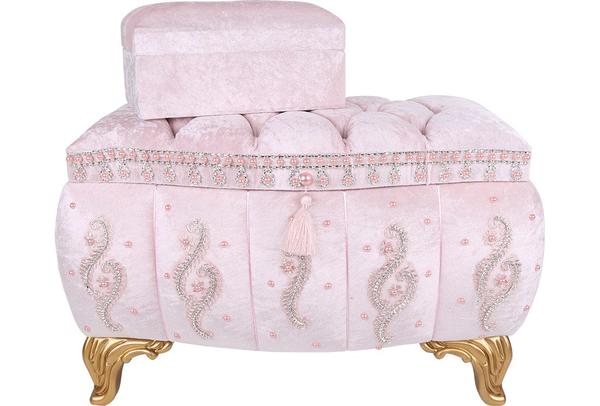 Dekonaz 2'li İnci Dantel Süslemeli Çeyiz Sandığı | Pudra | SDK-0027