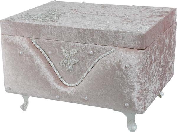 Dekonaz Çiçek Süsleme İnci İşlemeli Çeyiz Sandığı Pembe