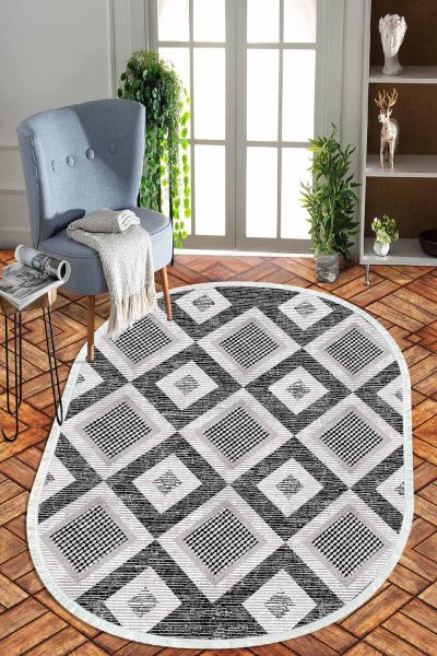 Birkilim Oval Yıkanabilir İpeksi Kaymaz Taban Dekoratif Halı | MLN-IP-O-HT-963