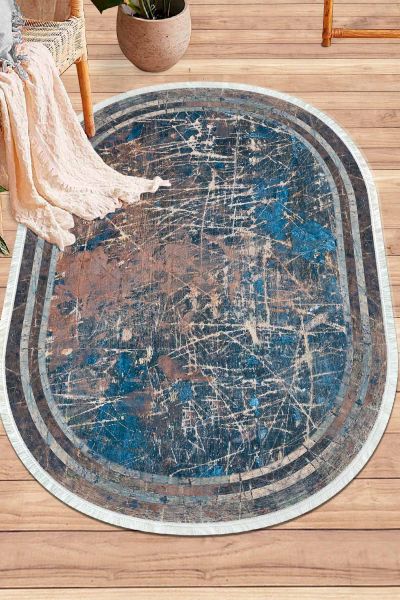 Birkilim Oval Yıkanabilir İpeksi Kaymaz Taban Dekoratif Halı | MLN-IP-O-HY-1271