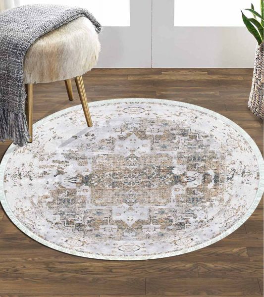 Birkilim Yuvarlak Yıkanabilir Dekoratif Halı İpeksi Kaymaz Taban | MLN-IP-YU-HT-1617