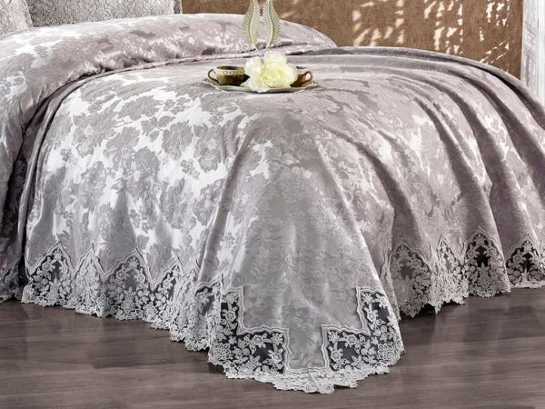 Başak Doppelbett-Bettüberwurf-Set Grau