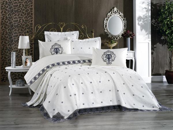 طقم زفاف فالنسيا مطرز بالفرنسية باللون الرمادي الداكن