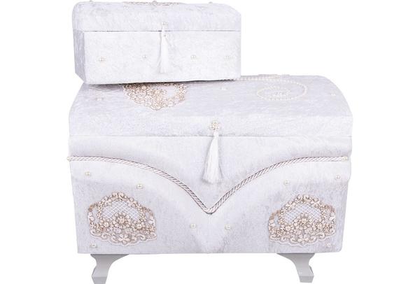 Dekonaz 2'li Dantel İnci Süslemeli Çeyiz Sandığı By-sdk-0005