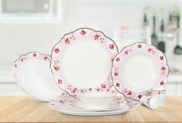 Güven Home 28 Parça Yemek Takımı | 6 Kişilik | Beyaz Pembe | GVN-02