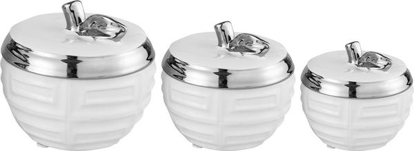 Dekonaz 3er Vasen Set Apfel Form | Weiß Silber