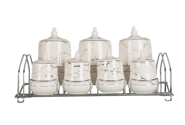 Hayal | 15 Parça Baharatlık Seti | Mermer Desenli | Beyaz Altın | By-alzp-180428