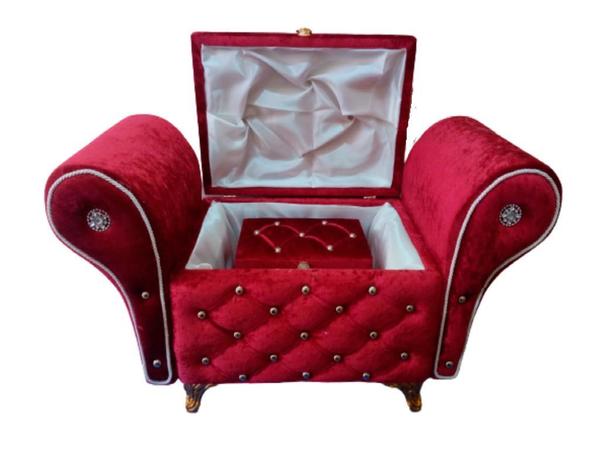 Armchair Quilted Pearls 2 Piece Dowry Chest Claret Red