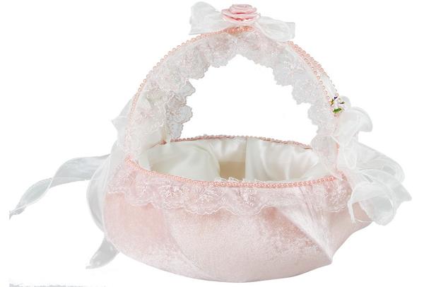 Dekonaz Kadife Kına Düğün Nişan Sepeti | Dantel İşlemeli | Yuvarlak | Pembe