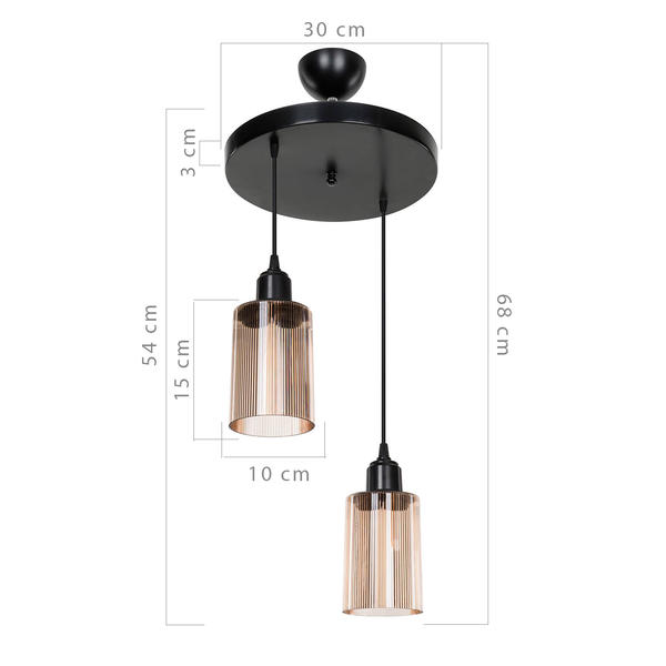 Aksel 2-Chandelier Honey Optic Glass Black