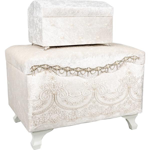 Dekonaz 2'li Süslemeli Çeyiz Sandığı | Beyaz | By-sdkast11w