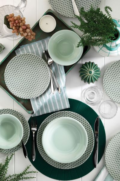 Kütahya Porselen Nanoceram 24 Parça Yemek Seti 89029B Yeşil