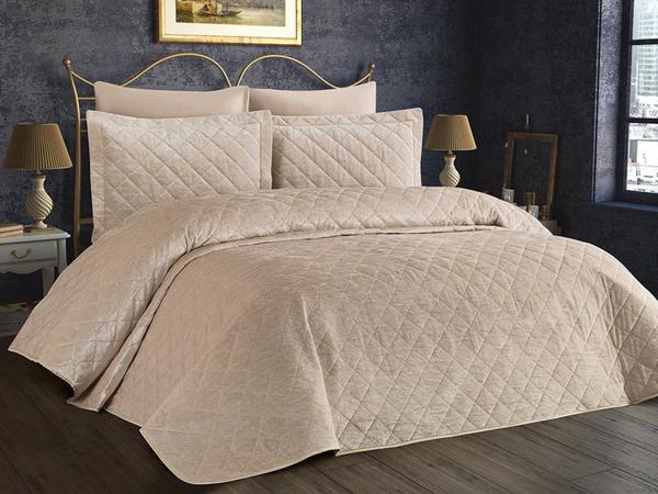 Dessert Velvet Double Bed Cover Beige