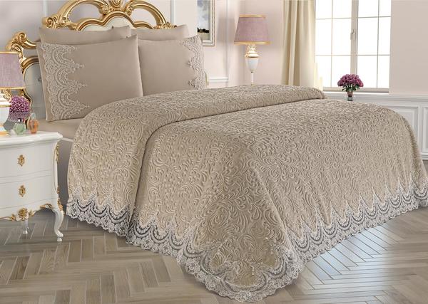 Lisa French Laced Blanket Set Cappucino