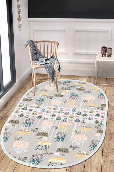 Birkilim Oval Yıkanabilir İpeksi Kaymaz Taban Dekoratif Halı | MLN-IP-O-HT-379