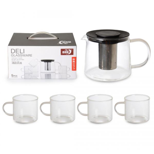 GPH34 / L5 BOROSILICATE GLASS Teapot and 4-CUP SET Jug: 1 Liter Glass: 120 cc | IPEK-13412