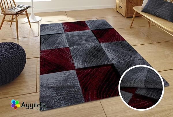 Ayıldız Plus Kare Desenli Halı 100% PP Heatset 6mm 1400gr | Kırmızı | 8003Red