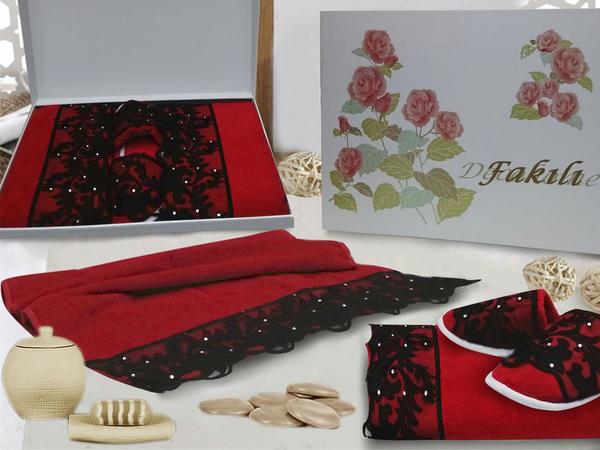 Kadife Dantelli Taşlı Hamam Seti