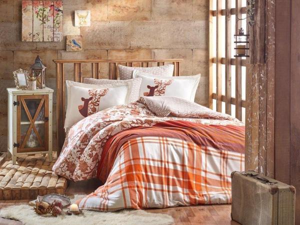 Ensemble housse de couette double en flanelle Valentina Marron