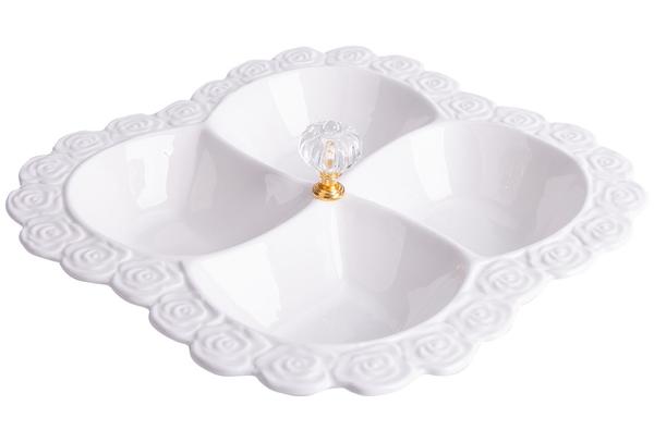 Almina 4 Bölmeli Çerezlik Kahvaltı Tabağı | Beyaz | Al-3109