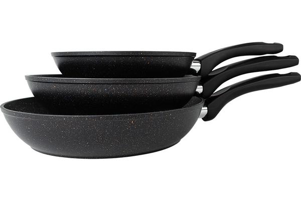 Almina | Kızartma Tavası Seti | Mermer Kaplama | 20 cm | 24 cm | 28 cm | Siyah | Al-5721