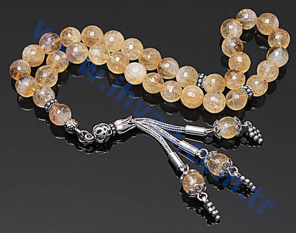 Citrine Stone Rosary (8mm 925 Sterling Silver Faceted)