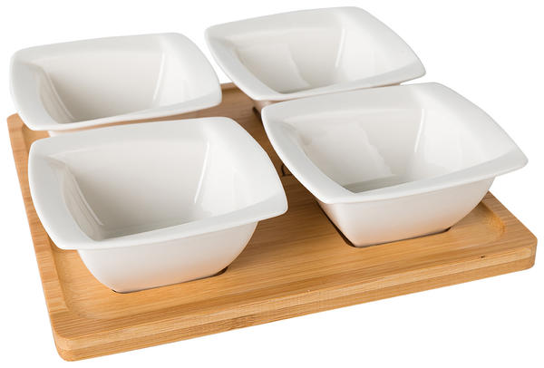 Hayal 5 Parça Porselen Kase | Bambu Tepsili | Beyaz | By-alzp-180179