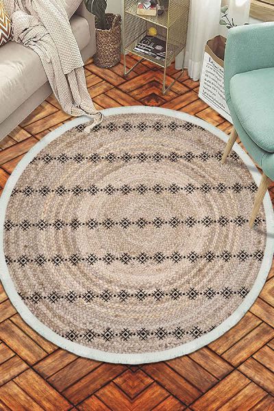 Birkilim Yuvarlak Yıkanabilir Dekoratif Halı İpeksi Kaymaz Taban | MLN-IP-SD-354