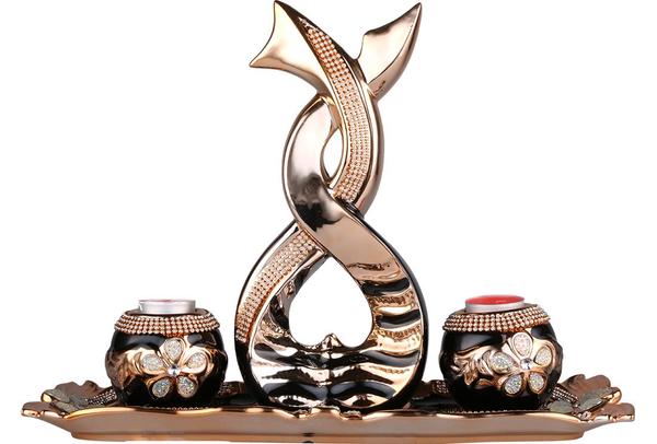 Almina 4 Parça Porselen Dekoratif Mumluk | Siyah Bakır | Al-2546-b