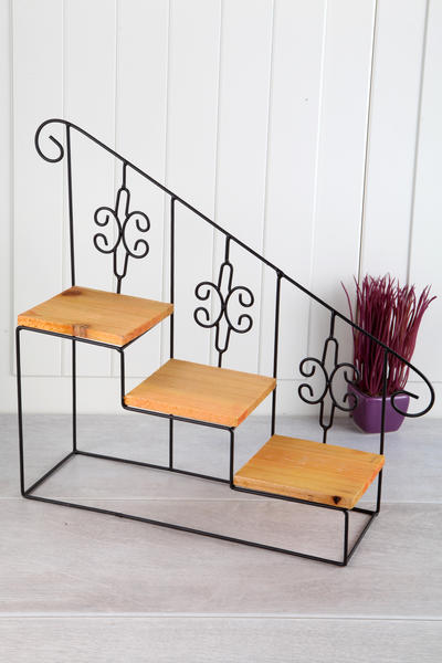 Ahşap Tabanlı Vintage Lüx 3 Katlı Merdiven Raf-Stand