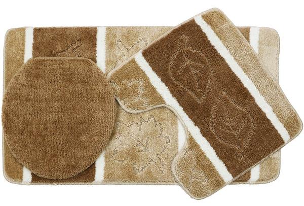 Duygu Yaprak Desenli 3 Parça Banyo Paspas Seti | Kahverengi | Ban-0027