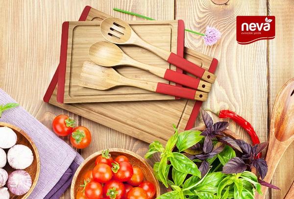 Neva Sweet 5 Parça Bambu Mutfak Servis Aletleri Seti | Kırmızı | N232