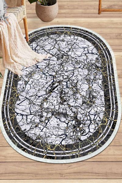 Birkilim Oval Yıkanabilir İpeksi Kaymaz Taban Dekoratif Halı | MLN-IP-O-HY-1253